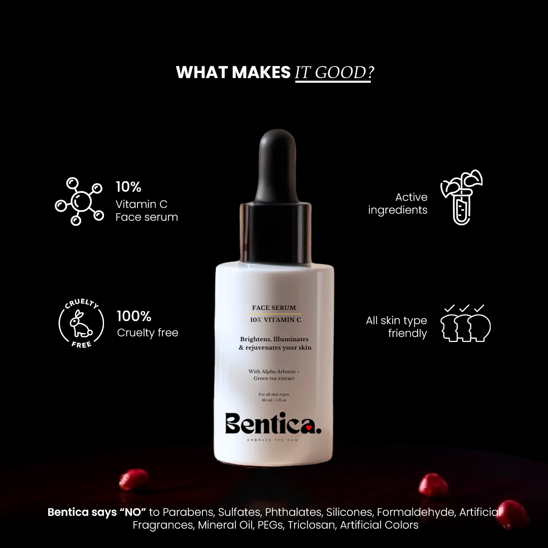 Bentica Vitamin C Serum - Ethyl Ascorbic Acid, Alpha Arbutin, Green Tea Extract, and Allantoin